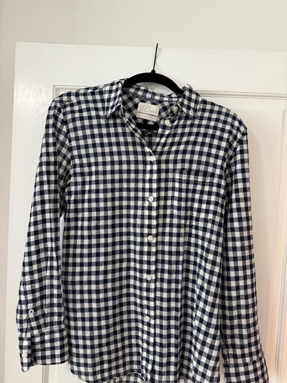 J.Crew Navy White Gingham Checkered Button Down Shirt Size 4 Classic Fit